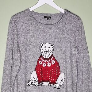 Talbots Lambswool Blend Christmas Sweater Gray Polar Bear Holiday‎ Pullover S